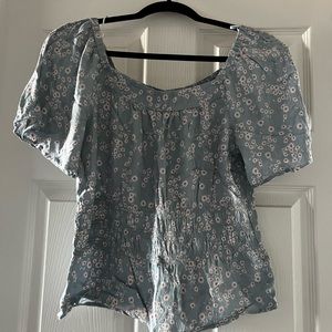 Large Blue flower crop top blouse. No tags. Never used